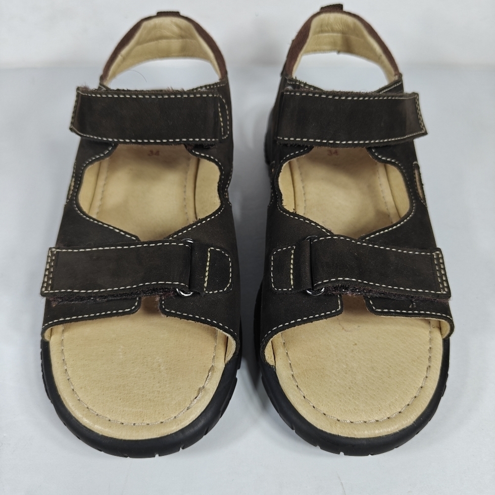 Elefanten Double Strap Leather Mocha Slip On Sandals Bid Kids Size 3-3.5 EU 34